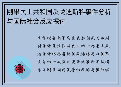 刚果民主共和国反戈迪斯科事件分析与国际社会反应探讨