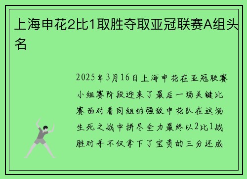 上海申花2比1取胜夺取亚冠联赛A组头名