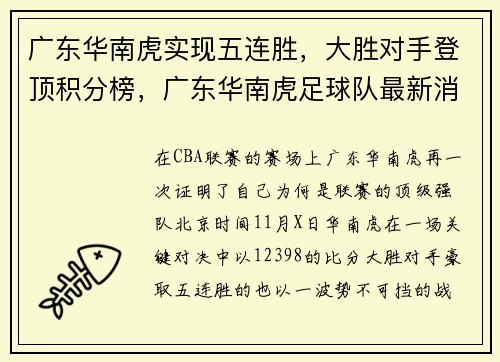 广东华南虎实现五连胜，大胜对手登顶积分榜，广东华南虎足球队最新消息