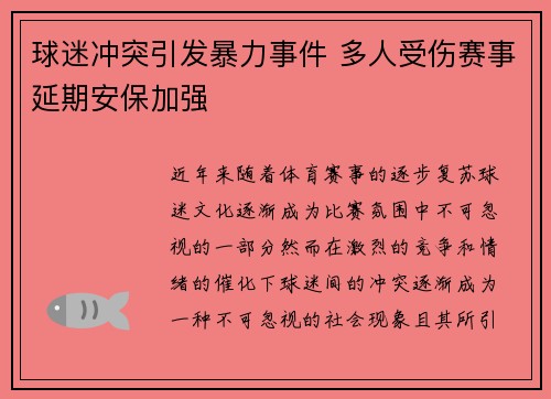 球迷冲突引发暴力事件 多人受伤赛事延期安保加强
